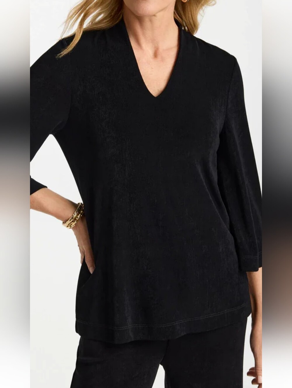 Chico's Black V-Neck Long Sleeve Tunic Top Size 4 (20 - 22) - Picture 1 of 10